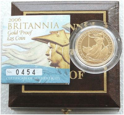 2006 Britannia £25 Gold Proof 1/4oz Coin Box Coa