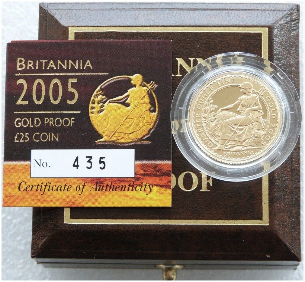 2005 Britannia £25 Gold Proof 1/4oz Coin Box Coa