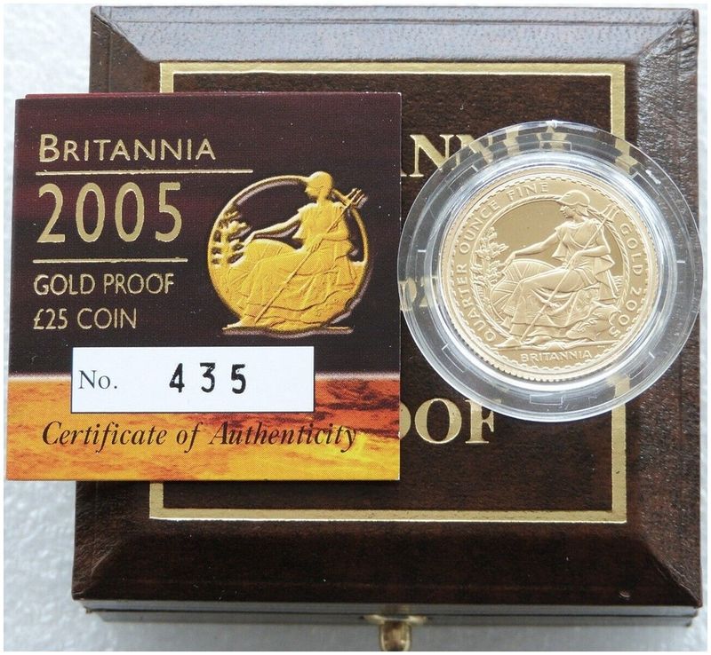 2005 Britannia £25 Gold Proof 1/4oz Coin Box Coa