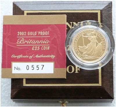 2002 Britannia £25 Gold Proof 1/4oz Coin Box Coa