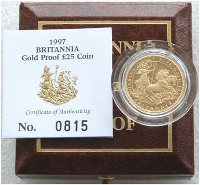 1997 Britannia £25 Gold Proof 1/4oz Coin Box Coa