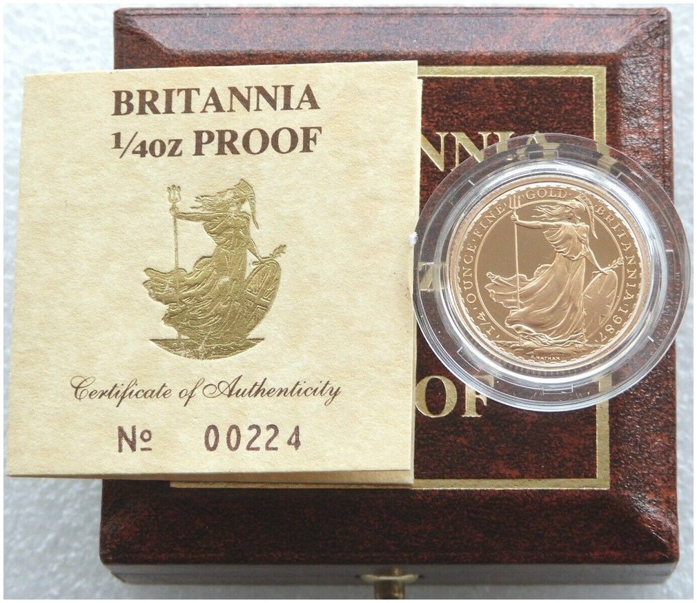 1987 Britannia £25 Gold Proof 1/4oz Coin Box Coa - First Year of Issue