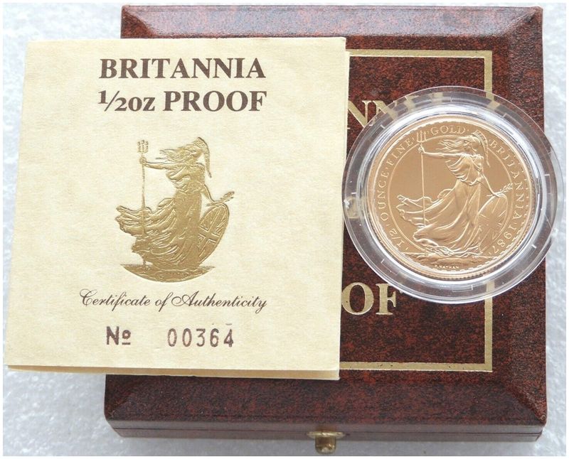 1987 Britannia £50 Gold Proof 1/2oz Coin Box Coa