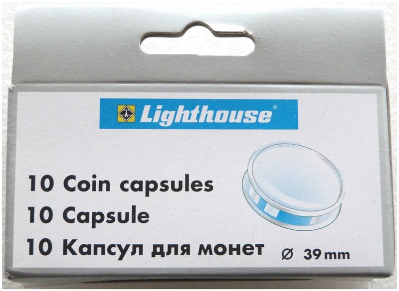 39.00mm x 10 Lighthouse Push Fit Coin Capsules Fits Silver Gold Base £5 Five Pound Crown Lunar £2 Britannia £2