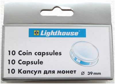 39.00mm x 10 Lighthouse Push Fit Coin Capsules Fits Silver Gold Base £5 Five Pound Crown Lunar £2 Britannia £2