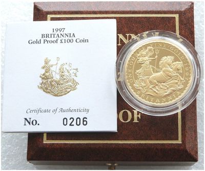 1997 Britannia £100 Gold Proof 1oz Coin Box Coa - Mintage 164