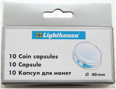 40.00mm x 10 Lighthouse Push Fit Coin Capsules Fits Panda 10 Yuan Britannia £2 Silver Coin