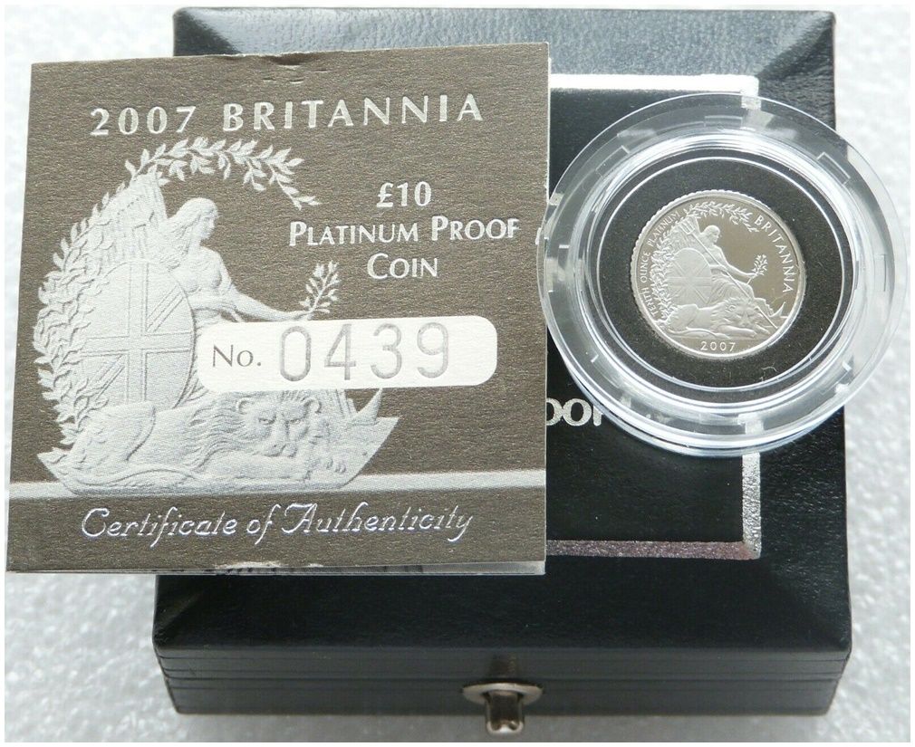 2007 Britannia £10 Platinum Proof 1/10oz Coin Box Coa