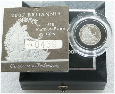 2007 Britannia £10 Platinum Proof 1/10oz Coin Box Coa