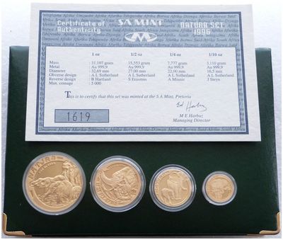 1996 South Africa Natura Elephant Gold Proof 4 Coin Set Box Coa