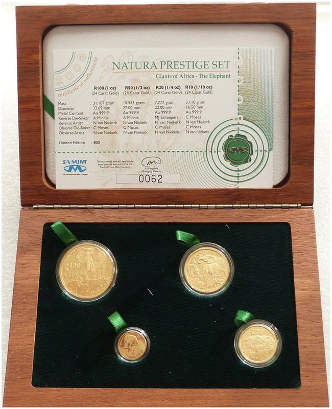 2008 South Africa Prestige Natura Elephant Gold Proof 4 Coin Set Box Coa