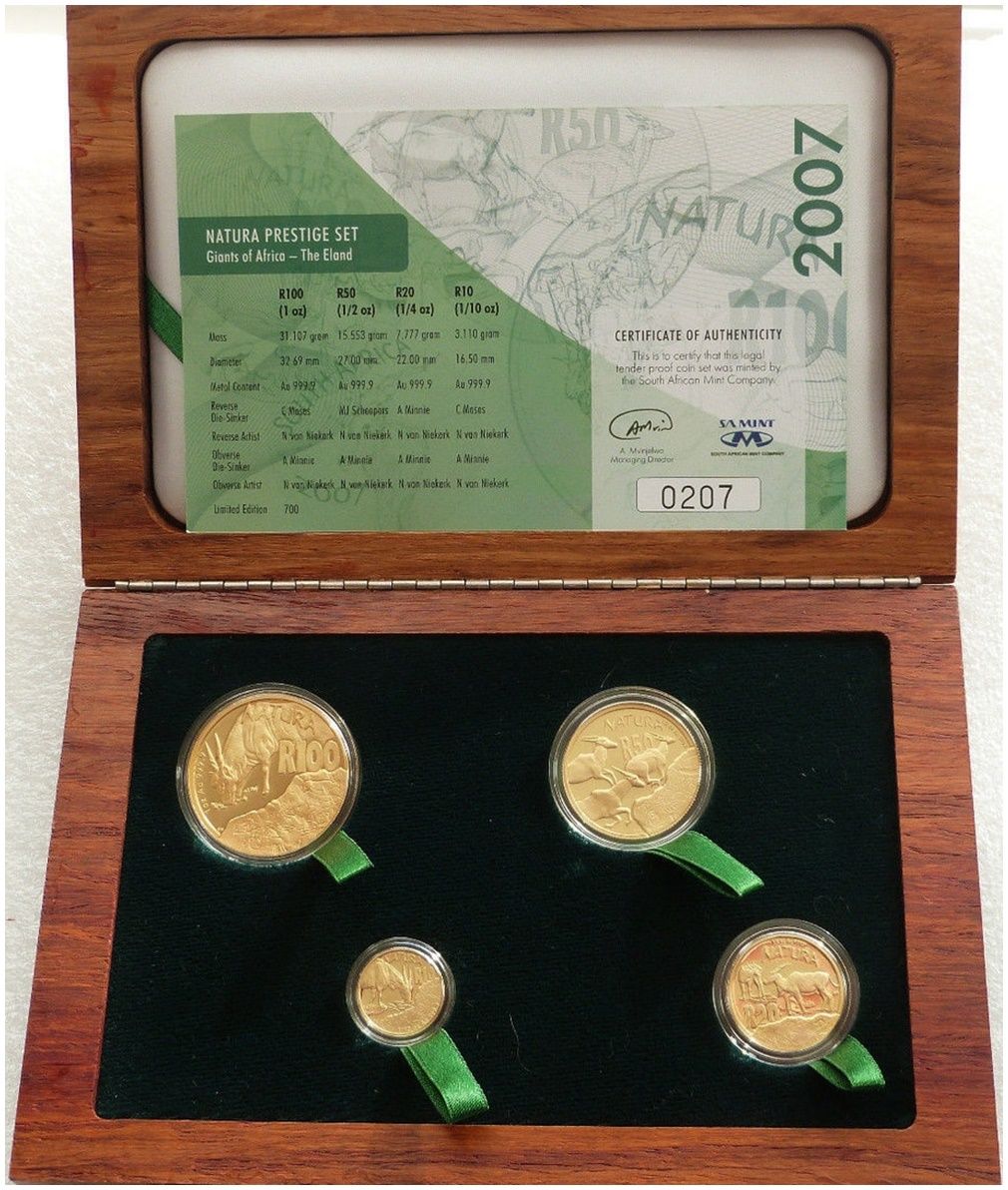 2007 South Africa Prestige Natura Eland Gold Proof 4 Coin Set Box Coa