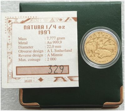 1997 South Africa Natura Buffalo Gold Proof 1/4oz Coin Box Coa