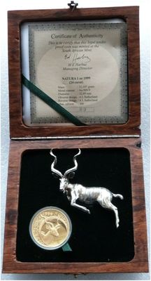 1999-SS South Africa Natura Launch Kudu Bull Gold Proof 1oz Coin Box Coa