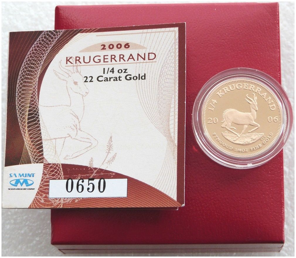 2006 South Africa Quarter Krugerrand Gold Proof 1/4oz Coin Box Coa