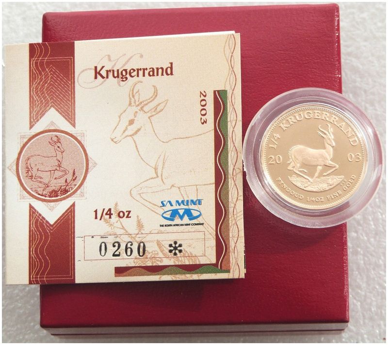 2003 South Africa Quarter Krugerrand Gold Proof 1/4oz Coin Box Coa