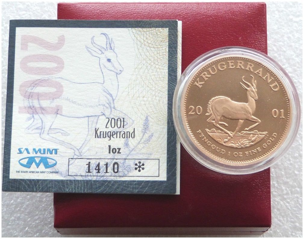2001 South Africa Full Krugerrand Gold Proof 1oz Coin Box Coa