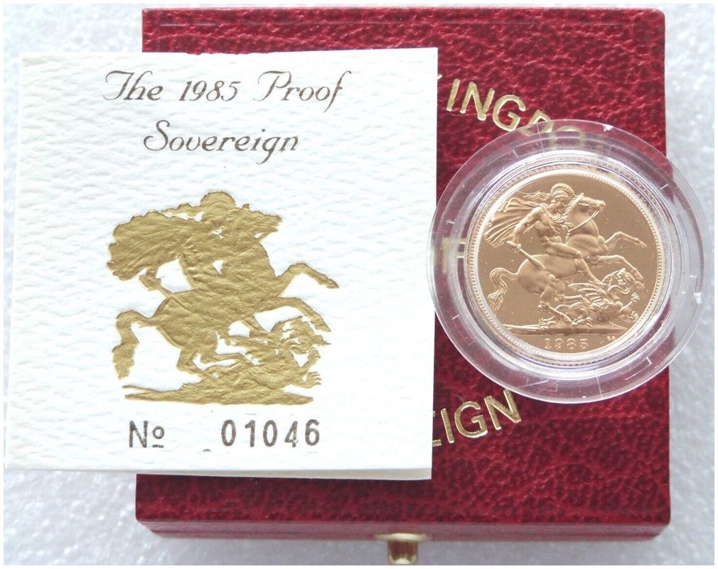 1985 St George and the Dragon Full Sovereign Gold Proof Coin Box Coa