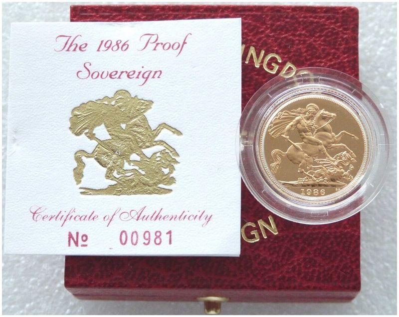 1986 St George and the Dragon Full Sovereign Gold Proof Coin Box Coa