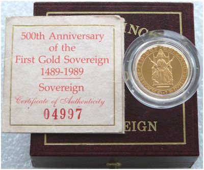 1989 Tudor Rose Full Sovereign Gold Proof Coin Box Coa