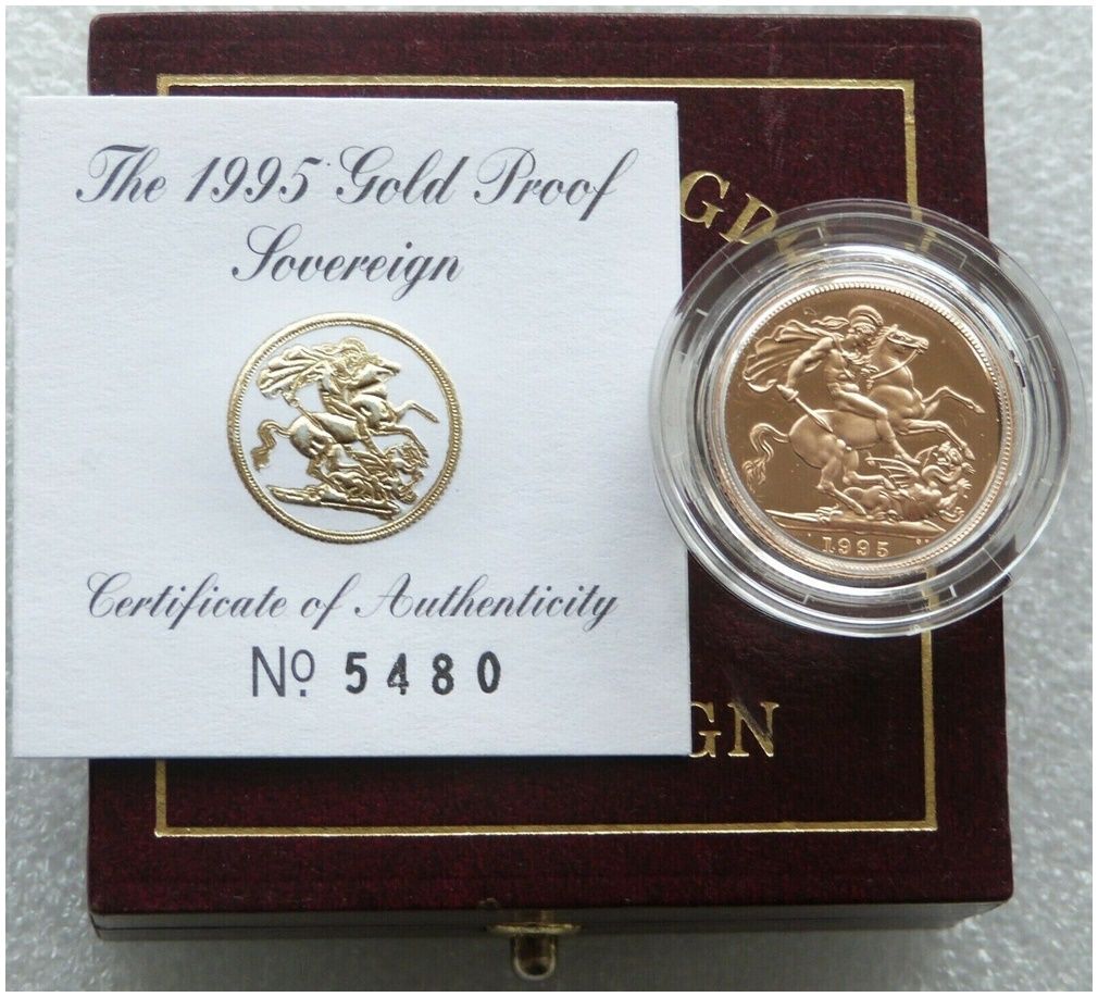 1995 St George and the Dragon Full Sovereign Gold Proof Coin Box Coa