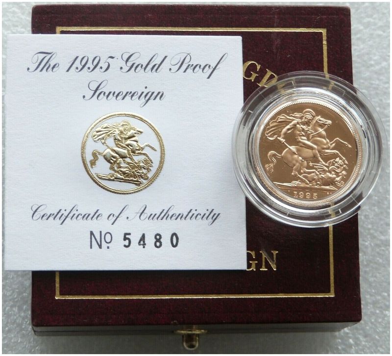 1995 St George and the Dragon Full Sovereign Gold Proof Coin Box Coa