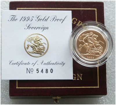 1995 St George and the Dragon Full Sovereign Gold Proof Coin Box Coa