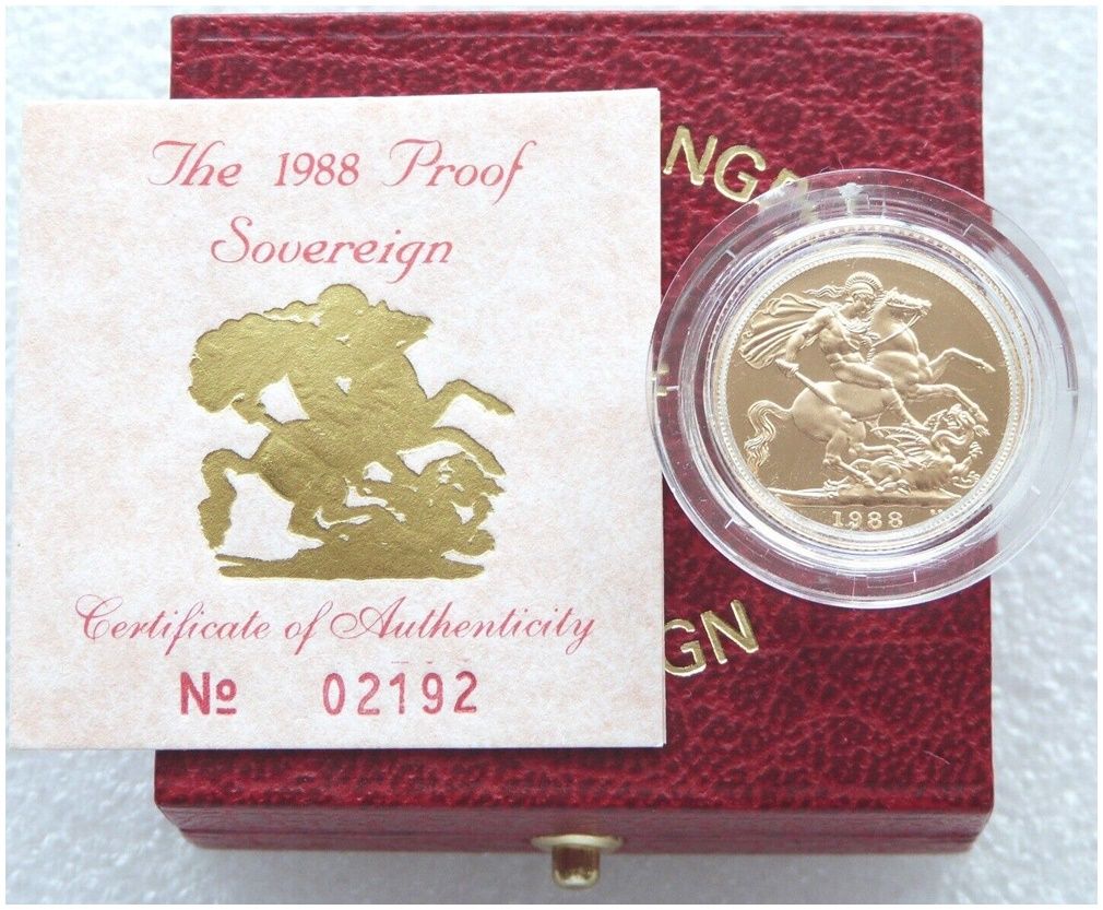 1988 St George and the Dragon Full Sovereign Gold Proof Coin Box Coa