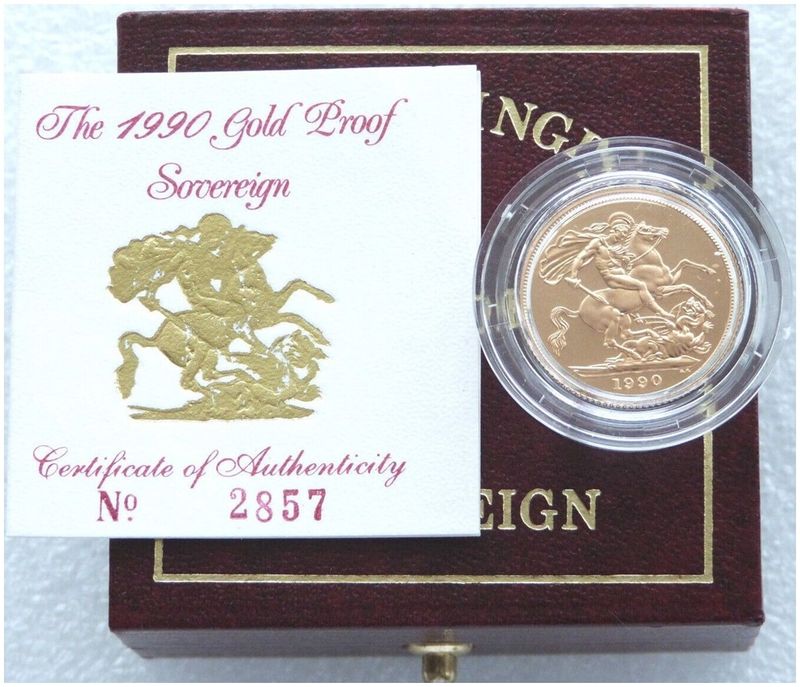 1990 St George and the Dragon Full Sovereign Gold Proof Coin Box Coa