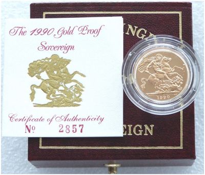 1990 St George and the Dragon Full Sovereign Gold Proof Coin Box Coa