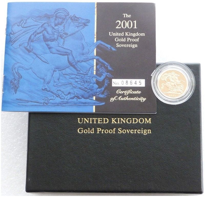 2001 St George and the Dragon Full Sovereign Gold Proof Coin Box Coa