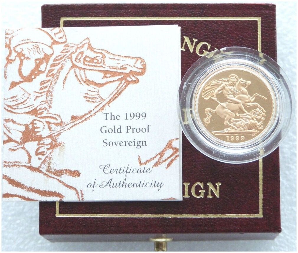 1999 St George and the Dragon Full Sovereign Gold Proof Coin Box Coa