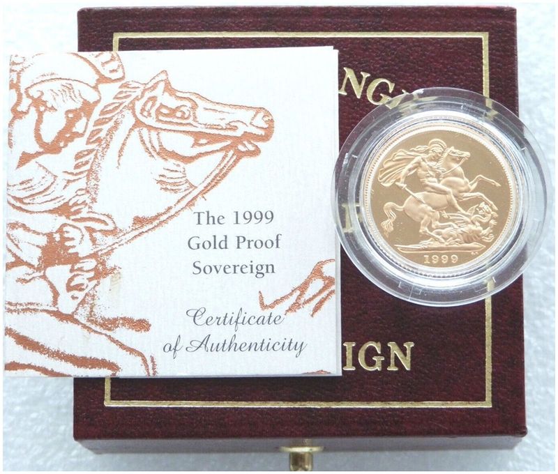 1999 St George and the Dragon Full Sovereign Gold Proof Coin Box Coa