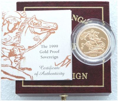 1999 St George and the Dragon Full Sovereign Gold Proof Coin Box Coa