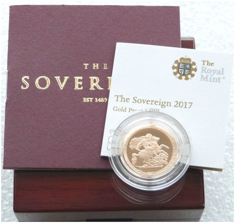 2017 Pistrucci Full Sovereign Gold Proof Coin Box Coa