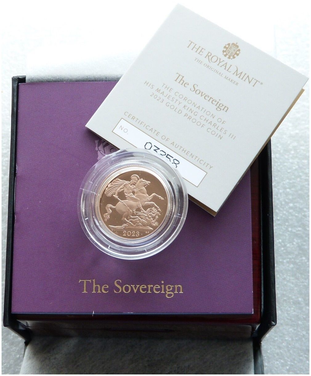 2023 King Charles III Coronation Full Sovereign Gold Proof Coin Box Coa