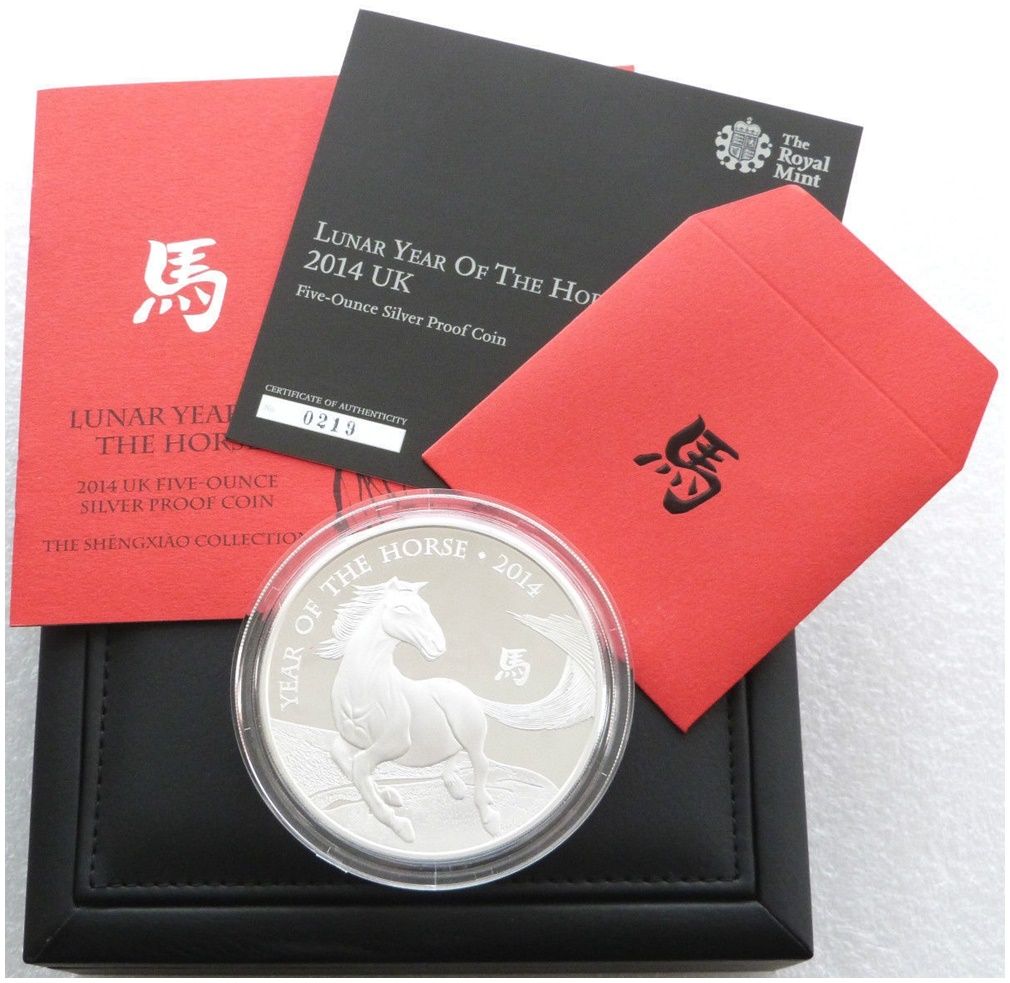 2014 British Lunar Horse £10 Silver Proof 5oz Coin Box Coa