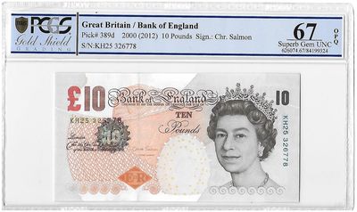 2012 Bank of England Chris Salmon Darwin £10 Banknote Superb Gem Unc 67 OPQ