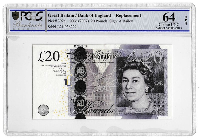 2007 Bank of England A Bailey £20 Twenty Pound Replacement Banknote P392a Choice Uncirculated 64 OPQ