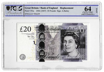 2007 Bank of England A Bailey £20 Twenty Pound Replacement Banknote P392a Choice Uncirculated 64 OPQ
