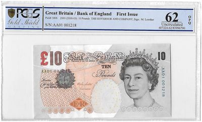 2000 Bank of England Merlyn Lowther First Issue £10 Banknote AA01 Uncirculated 62 OPQ