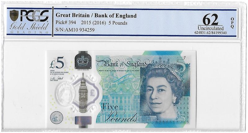 2016 Bank of England Victoria Cleland Polymer Churchill £5 Five Pound Banknote Uncirculated 62 OPQ