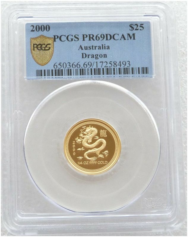 2000 Australia Lunar Dragon $25 Gold Proof 1/4oz Coin PCGS PR69 DCAM