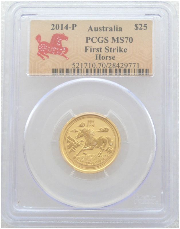 2014-P Australia Lunar Horse $25 Gold 1/4oz Coin PCGS MS70 First Strike