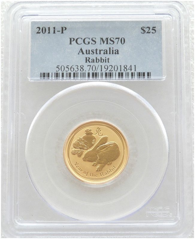 2011-P Australia Lunar Rabbit $25 Gold 1/4oz Coin PCGS MS70