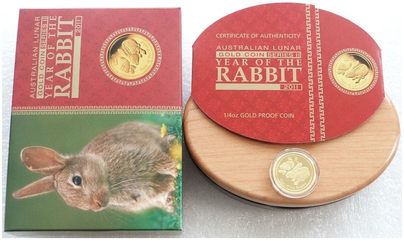 2011-P Australia Lunar Rabbit $25 Gold Proof 1/4oz Coin Box Coa