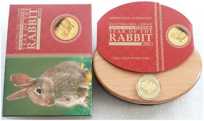 2011-P Australia Lunar Rabbit $25 Gold Proof 1/4oz Coin Box Coa