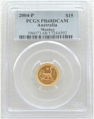 2004-P Australia Lunar Monkey $15 Gold Proof 1/10oz Coin PCGS PR68 DCAM