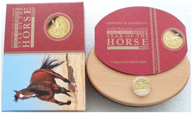 2014-P Australia Lunar Horse $15 Gold Proof 1/10oz Coin Box Coa