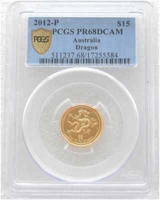 2012-P Australia Lunar Dragon $15 Gold Proof 1/10oz Coin PCGS PR68 DCAM